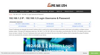 
                            5. 192.168.1.2 IP : 192.168.1.2 Login Username & Password