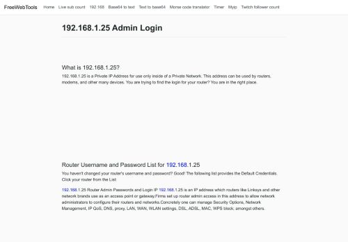 
                            11. 192.168.1.25 Admin Login, Password and IP Address Details - 4user.org