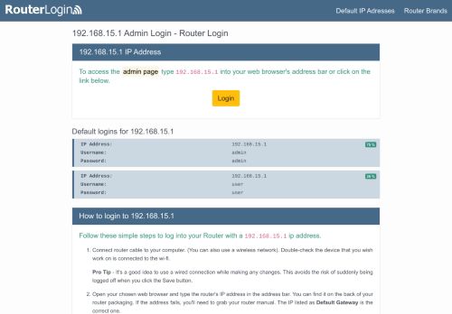 
                            5. 192.168.15.1 Router Login Guide, Username & Password - Router ...