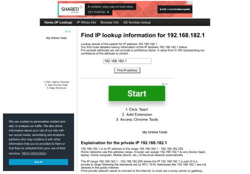 
                            8. 192.168.182.1 - Find IP Address - Lookup and locate an ip address