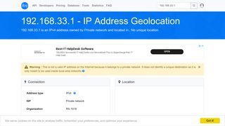 
                            10. 192.168.33.1 - No unique location - Private network - IP address ...