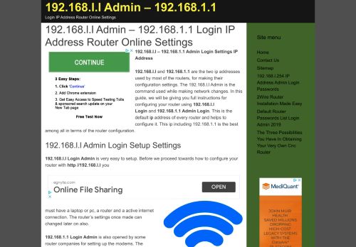 
                            2. 192.168.l.l Admin - 192.168.1.1 Login IP Address Router Online Settings
