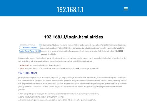 
                            2. 192.168.l.l/login.html Airties GİRİŞ | 192.168.1.1