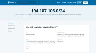
                            10. 194.107.106.0/24 Netblock Details - BAWAG P.S.K. Bank fuer Arbeit ...