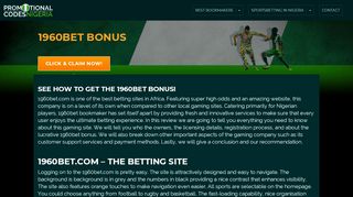 
                            8. 1960bet Bonus | Get 100% up to N50.000 - Bet9ja Promotion Code