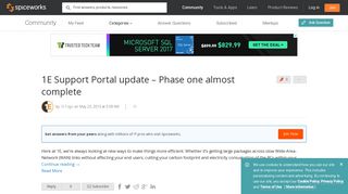 
                            7. 1E Support Portal update – Phase one almost complete - Spiceworks ...