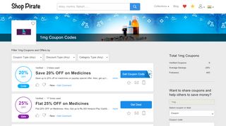 
                            10. 1mg Coupons: Flat 25% Off + Extra 5% Off Codes 2019 - Shop Pirate