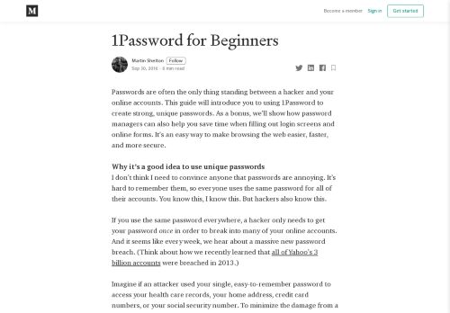 
                            12. 1Password for Beginners – Martin Shelton – Medium