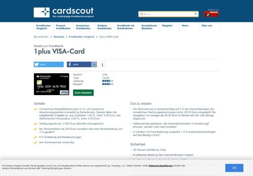
                            9. 1plus VISA-Card: Alle Vorteile | cardscout