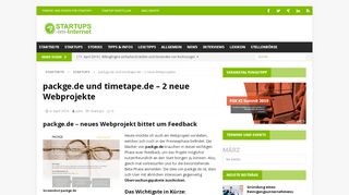 
                            5. 2 brandneue Internet Startups: packge.de und timetape.de