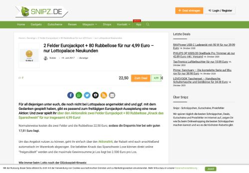 
                            9. 2 Felder Eurojackpot + 80 Rubbellose für nur 4,99 Euro – nur ...