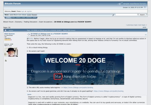 
                            13. 20 DOGE at 20doge.com is a FUCKIN' SCAM!!! - Bitcointalk