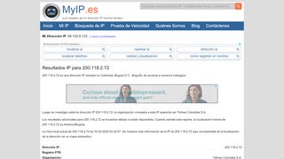 
                            7. 200.118.2.72 | Resultados de Dirección IP - MyIP.es