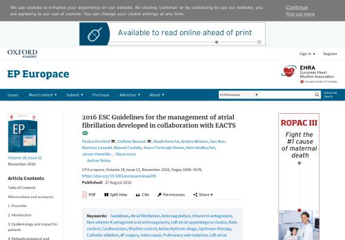 
                            7. 2016 ESC Guidelines for the management of atrial fibrillation ...