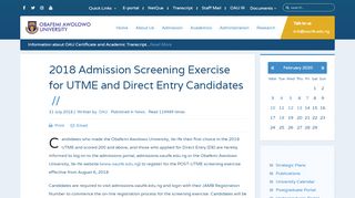 
                            11. 2018 Admission Screening Exercise for UTME and Direct Entry ...