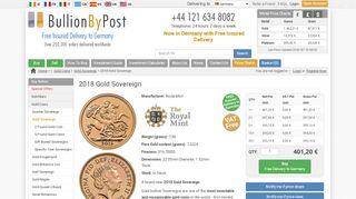 
                            13. 2018 Gold Sovereign - 293,70 € - BullionByPost