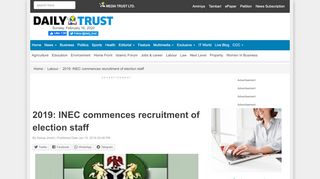 
                            11. 2019: INEC commences recruitment of election staff – Daily Trust