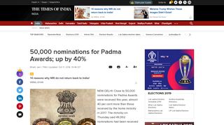 
                            9. 2019 Padma Awards: 50,000 nominations for Padma Awards; up by ...