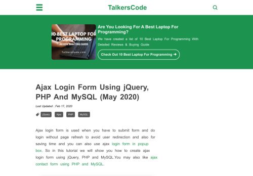 
                            8. [2019 Updated] Ajax Login Form Using jQuery, PHP And MySQL