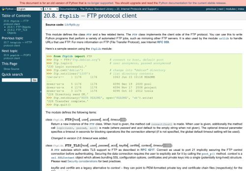 
                            1. 20.8. ftplib — FTP protocol client — Python 2.7.16rc1 documentation