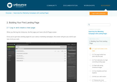 
                            3. 2.1 Log in and create a new page – Unbounce Academy