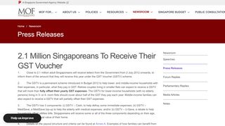 
                            7. 2.1 Million Singaporeans To Receive Their GST Voucher - MOF