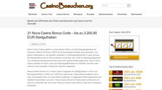 
                            4. 21 Nova Casino Bonus Code - bis zu 3.200,00 EUR Startguthaben