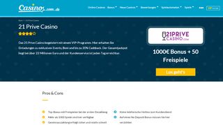 
                            13. 21 Prive Casino | 1000€ Bonus & 50 FREISPIELE für TOP Slots