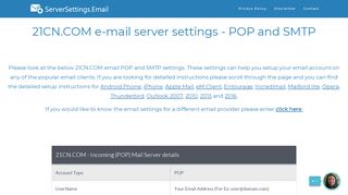 
                            12. 21CN.COM email server settings - POP and SMTP - ServerSettings ...