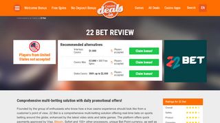 
                            9. 22 Bet Casino Review 02/2019 - Bonus & Rating - Casinodeals.io