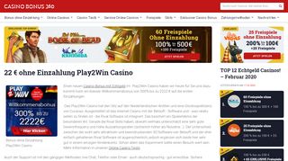 
                            7. 22 € ohne Einzahlung Play2Win Casino - - Casinobonus360