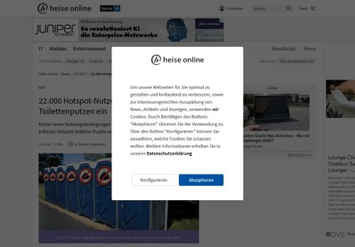 
                            11. 22.000 Hotspot-Nutzer willigen ins Toilettenputzen ein | heise online