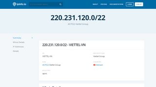 
                            7. 220.231.120.0/22 Netblock Details - Viettel Group - IPinfo IP Address ...