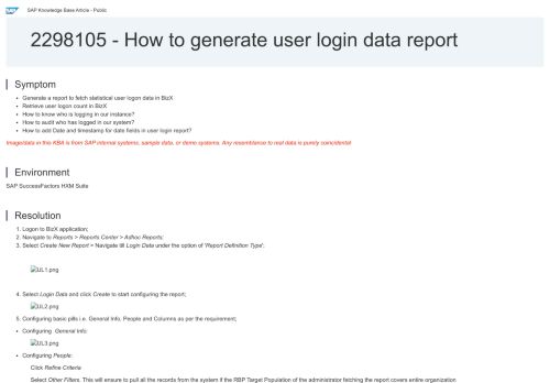 
                            2. 2298105 - BizX: User Login Data Report - SAP Support Portal