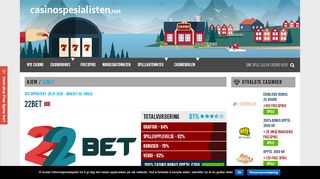 
                            7. 22Bet - Ny Sportsbook og Casino - 122% bonus - Casinospesialisten.net