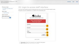 
                            7. 23. Login to access staff interface — Koha Installation Manual 17.05 ...