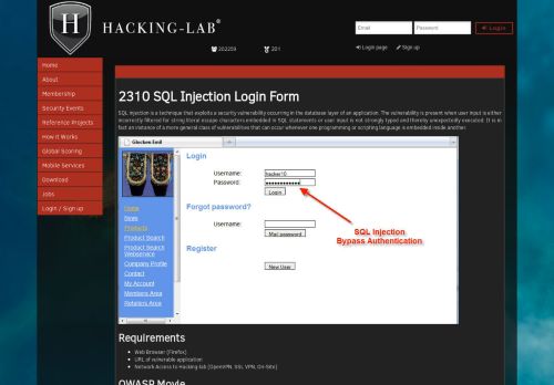 
                            3. 2310 SQL-Injection on Login Page : Hacking-Lab.com