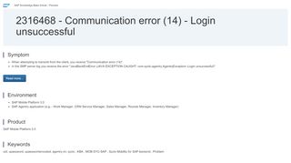 
                            7. 2316468 - Communication error (14) - Login unsuccessful | SAP ...