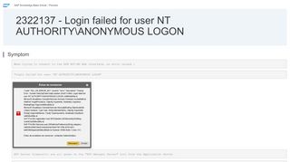 
                            13. 2322137 - Login failed for user NT AUTHORITY\ANONYMOUS LOGON