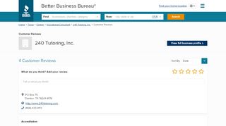 
                            8. 240 Tutoring, Inc. | Reviews | Better Business Bureau® Profile