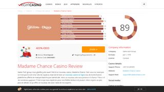 
                            11. 2400€ de bonus | Madame Chance Casino l'avis de RightCasino