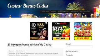 
                            4. 25 free spins bonus at Mona Vip Casino | Casino Bonus Codes