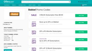 
                            9. 25% off Babbel Promo Codes & Coupons 2019 - Offers.com