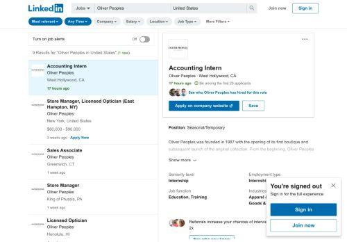 
                            9. 26 Oliver Peoples jobs in United States - LinkedIn