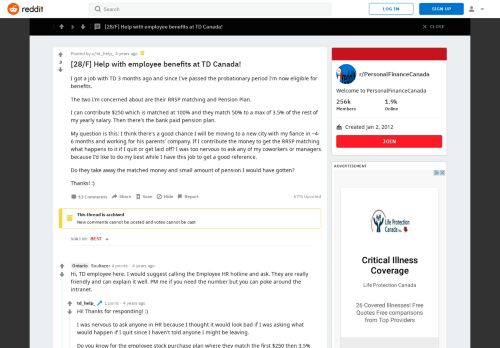 
                            11. [28/F] Help with employee benefits at TD Canada ...