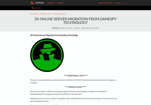 
                            8. 2K Online Server Migration from GameSpy Technology – 2K Support