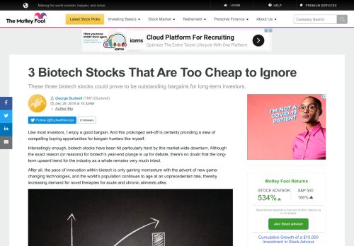
                            11. 3 Biotech Stocks That Are Too Cheap to Ignore -- The Motley Fool