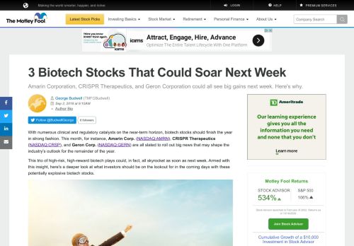 
                            12. 3 Biotech Stocks That Could Soar Next Week -- The Motley Fool