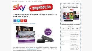
                            10. 3 Monate Entertainment Ticket + gratis TV Box nur 4,99 € - Sky Angebote