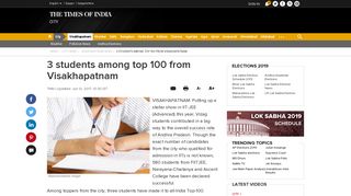 
                            12. 3 students among top 100 from Visakhapatnam - Times of India